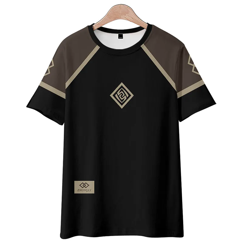 原神鍾離のプリントトレンディなゆったりシャツ＆ショートパンツ