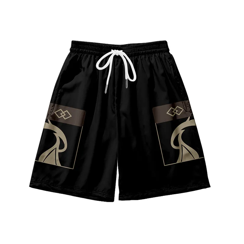 原神鍾離のプリントトレンディなゆったりシャツ＆ショートパンツ