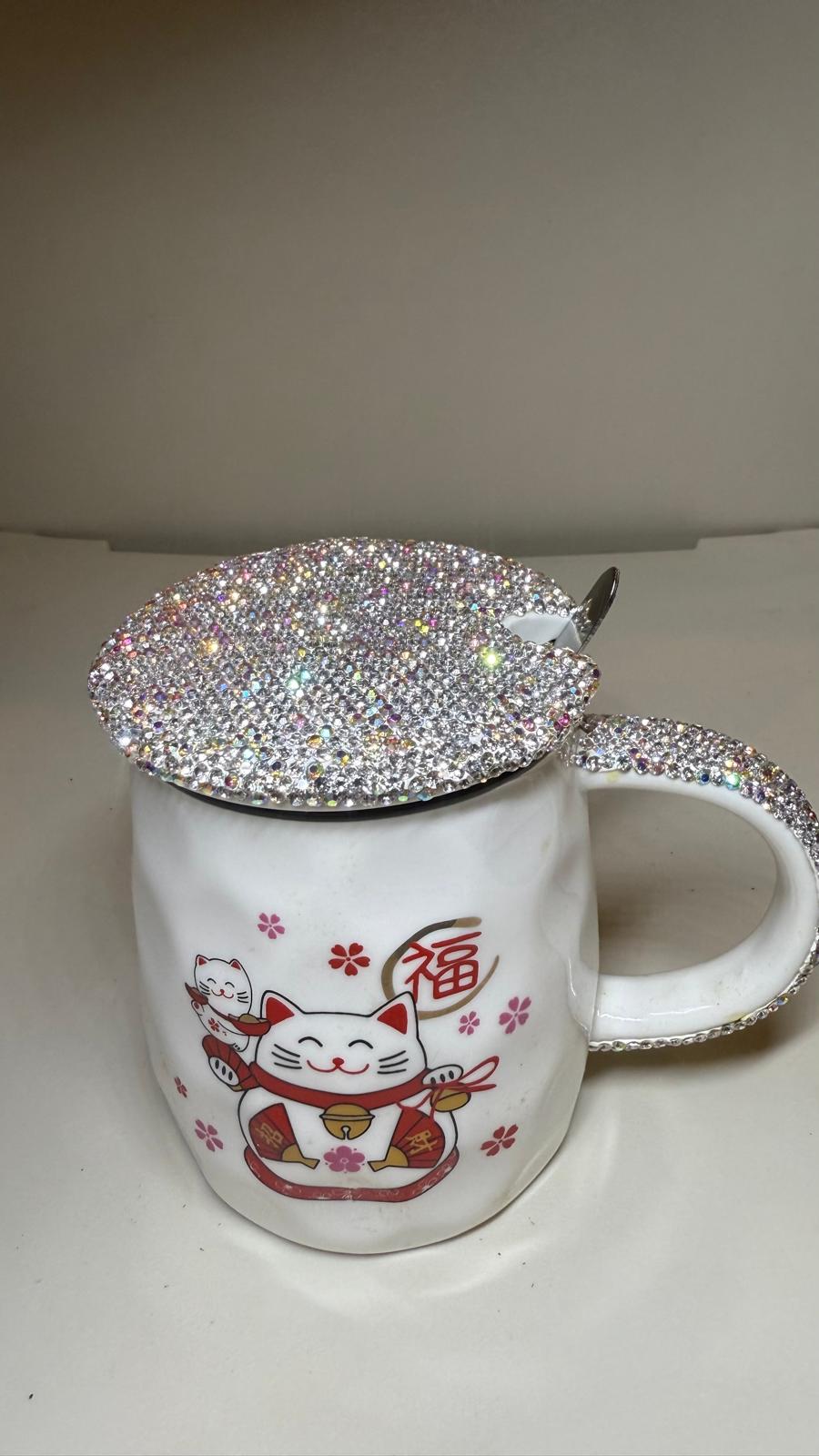 Porcelain Cup with Spoon - Fortune Cat