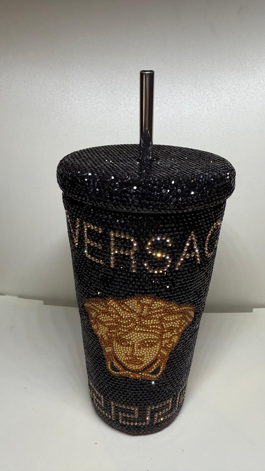 Thermal Mug Steel Cover with Steel Straw FULL BLING - VS Face with Rim