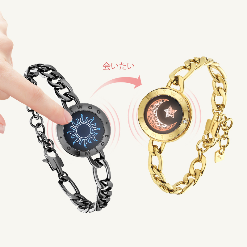 スネークチェーン付きサン＆ムーンタッチブレスレット（ブラック＋ローズゴールド） 太陽と月 タッチ ブレスレット｜スネークチェーン｜ブラック