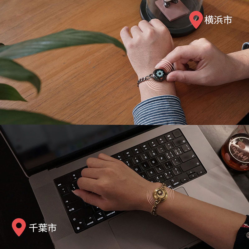 スネークチェーン付きサン＆ムーンタッチブレスレット（ブラック＋ローズゴールド） 太陽と月 タッチ ブレスレット｜スネークチェーン｜ブラック