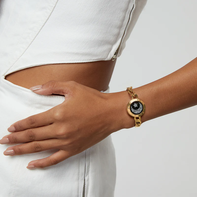 フィガロチェーン付きサン＆ムーンタッチブレスレット（ブラック＋