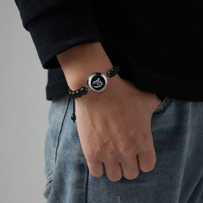 Mountain&Sea Touch Bracelets with Beaded Black Agate and Pink Persian Jade