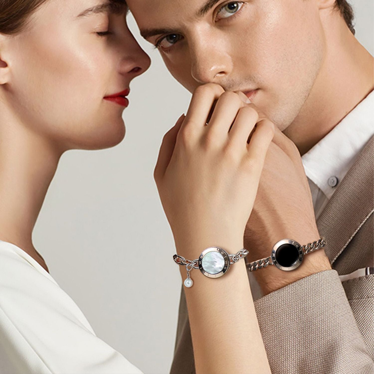 Soulmate 2.0 Touch Bracelets Black Obsidian with Cuban Chain Mother of Pearl with Link Chain