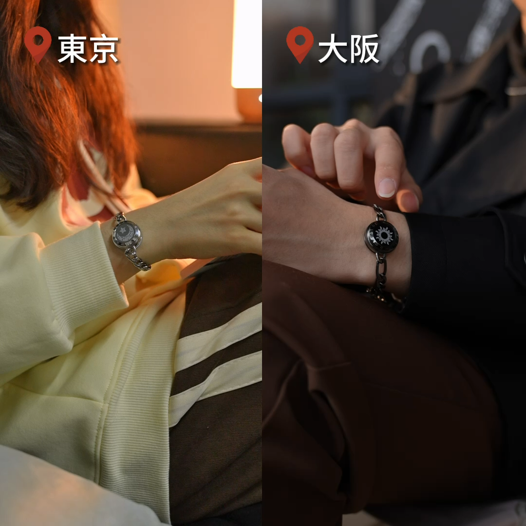 太陽と月 タッチ ブレスレット｜フィガロチェーン｜ブラック+シルバー