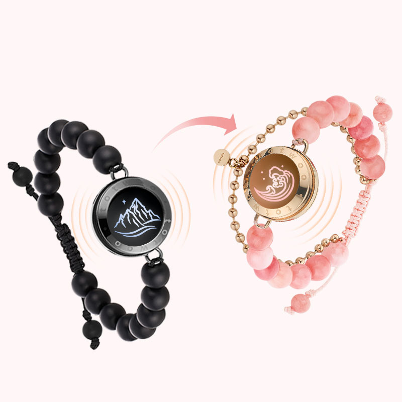 Mountain&Sea Touch Bracelets with Beaded Black Agate and Pink Persian