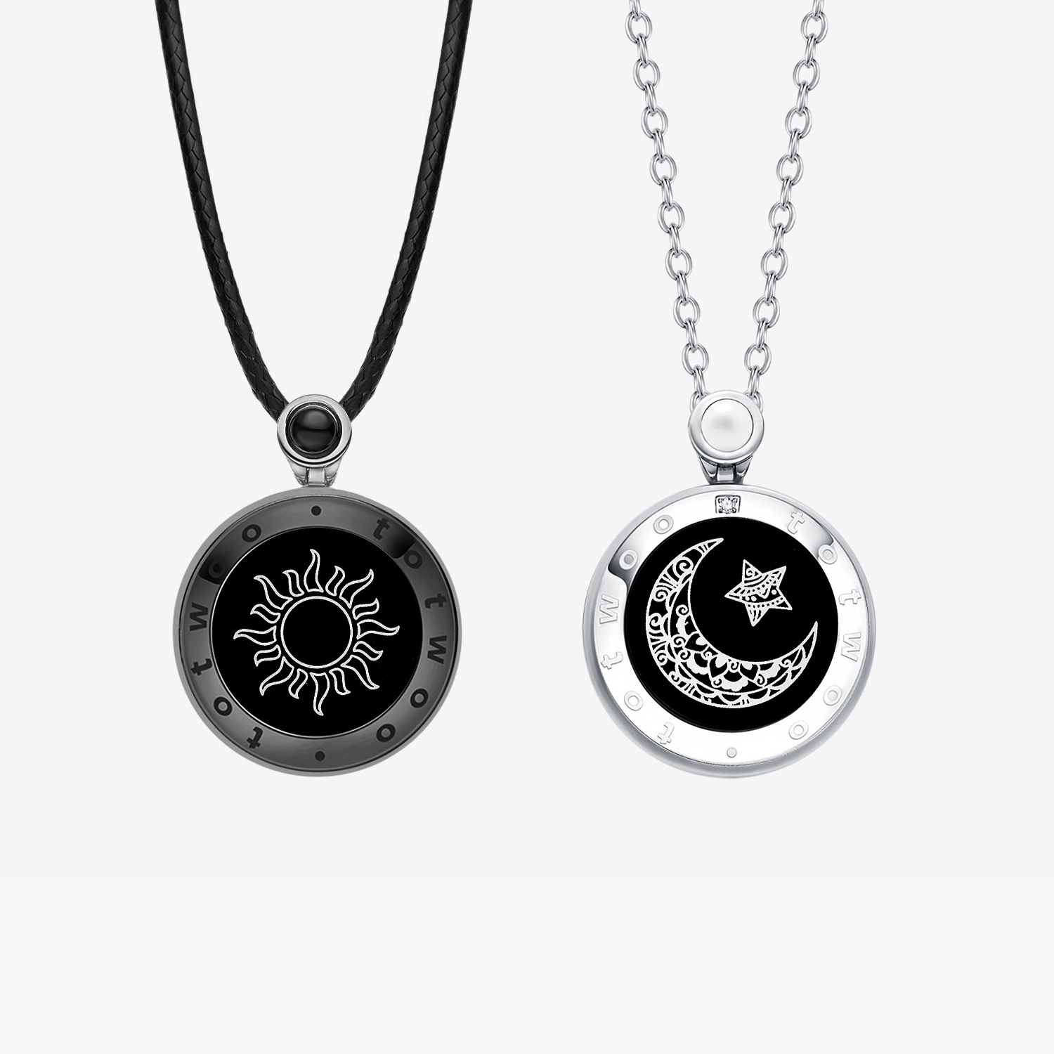 Sun&Moon ネックレス スマートネックレス ペアネックレス インタラクティブ可能 カップル Black+Sliver