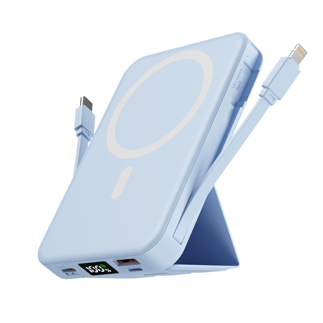 MagSafe Wireless Power Bank – Built-In Cable & Foldable Stand