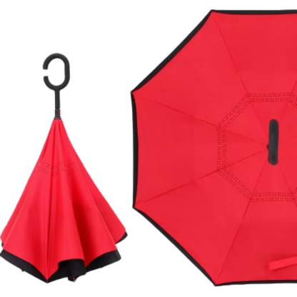 Reverse Straight Umbrella – Manual Double-Layer Canopy with C-Shaped Handle, Long Handle for Car Use, Sun & Rain Protection