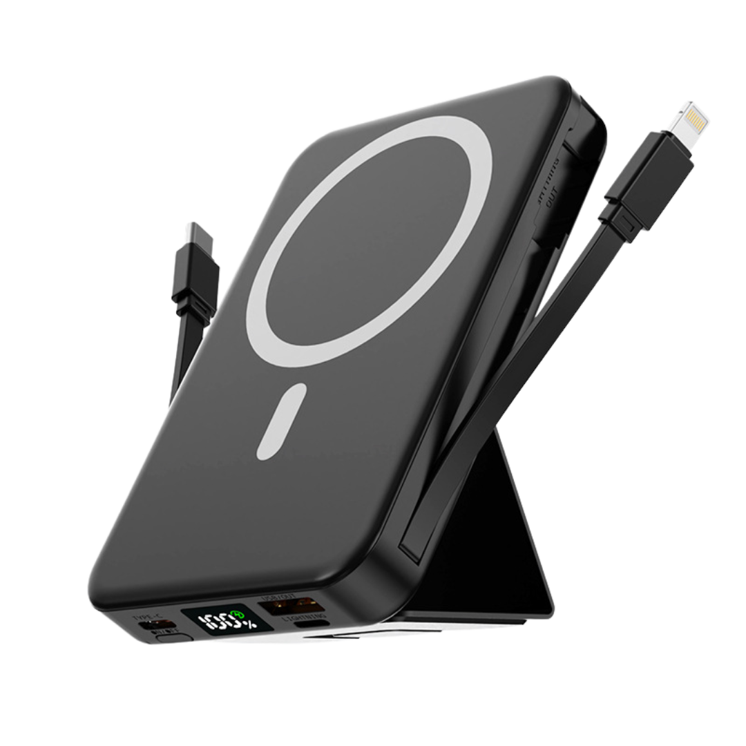 MagSafe Wireless Power Bank – Built-In Cable & Foldable Stand