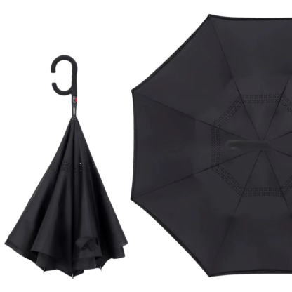 Reverse Straight Umbrella – Manual Double-Layer Canopy with C-Shaped Handle, Long Handle for Car Use, Sun & Rain Protection