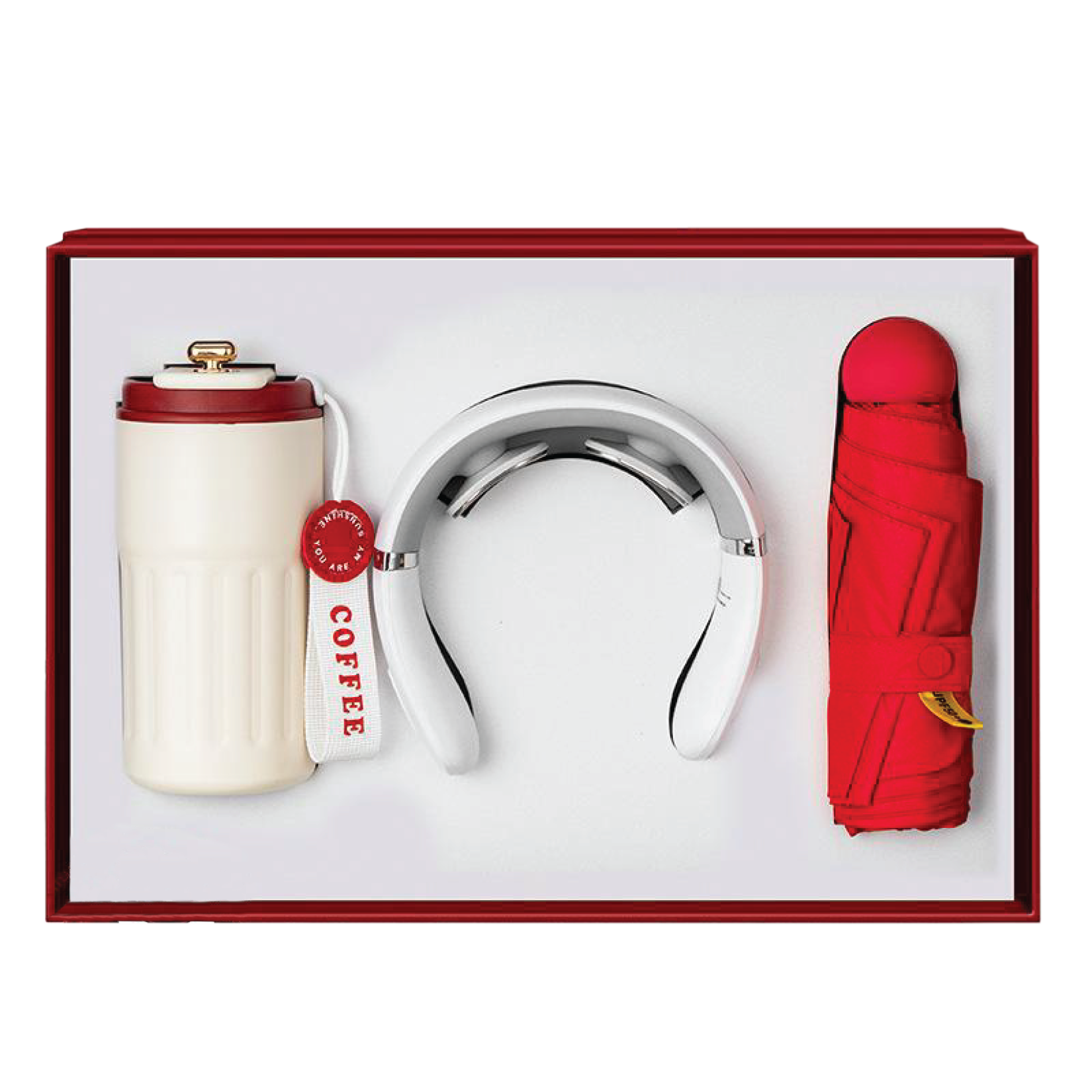 Gift Box 3 in 1 Coffee Flask + Neck Massager + Mini Umbrella