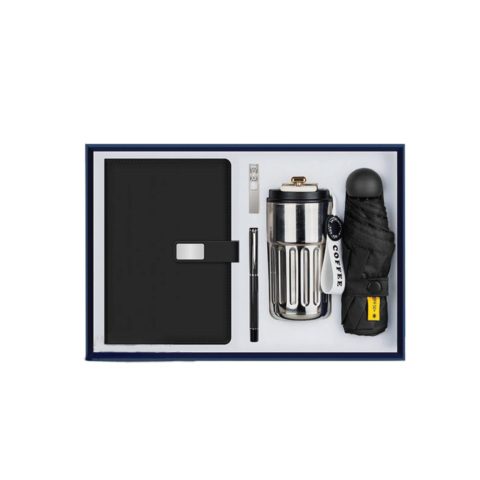 Gift Box 5 in 1 Notebook + Pen + USB Drive + Coffee Flask + Mini Umbrella