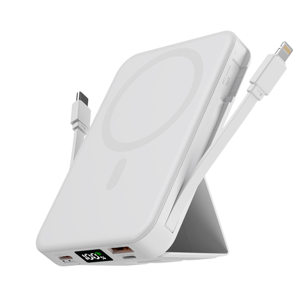 MagSafe Wireless Power Bank – Built-In Cable & Foldable Stand