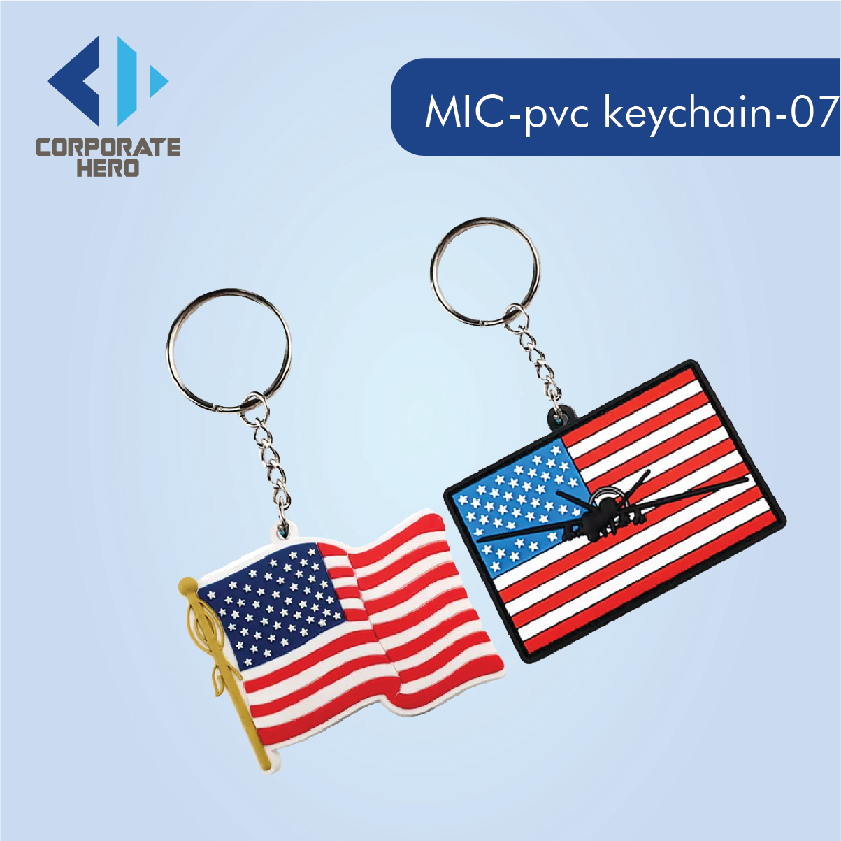 Printed American Flag PVC Keychain Custom Personalized