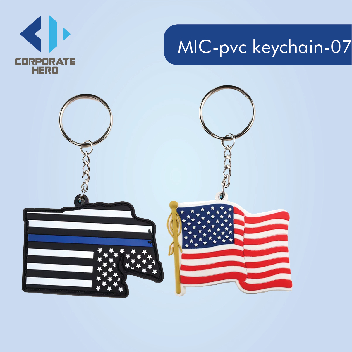 Printed American Flag PVC Keychain Custom Personalized