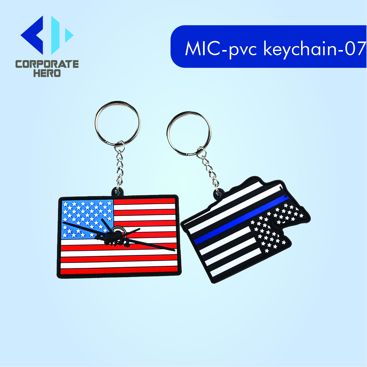 Printed American Flag PVC Keychain Custom Personalized