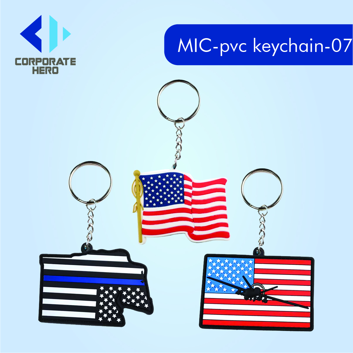 Printed American Flag PVC Keychain Custom Personalized