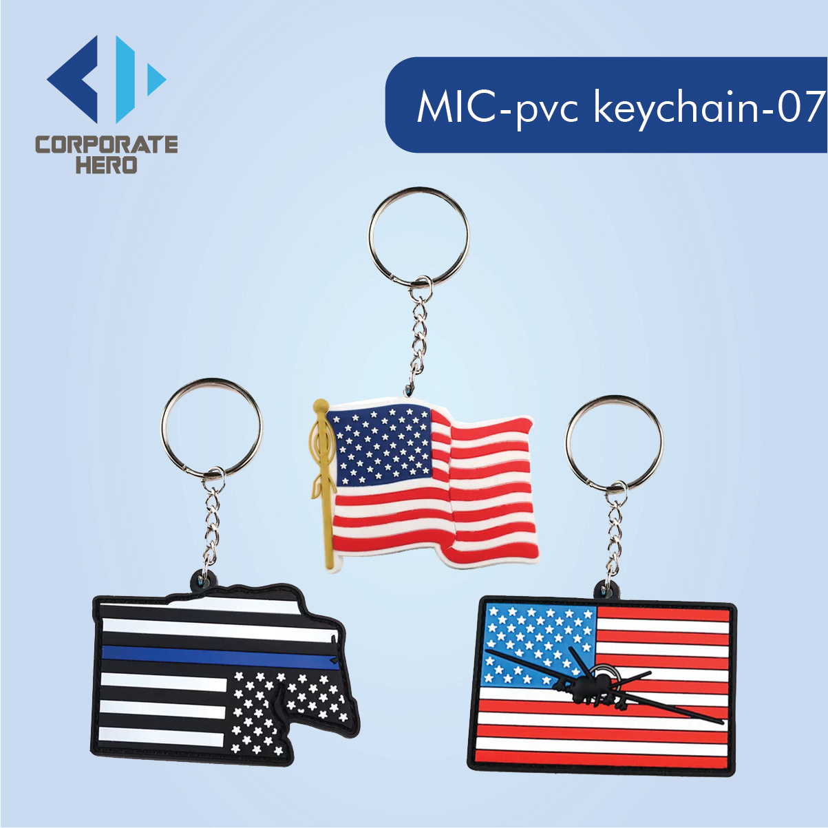Printed American Flag PVC Keychain Custom Personalized