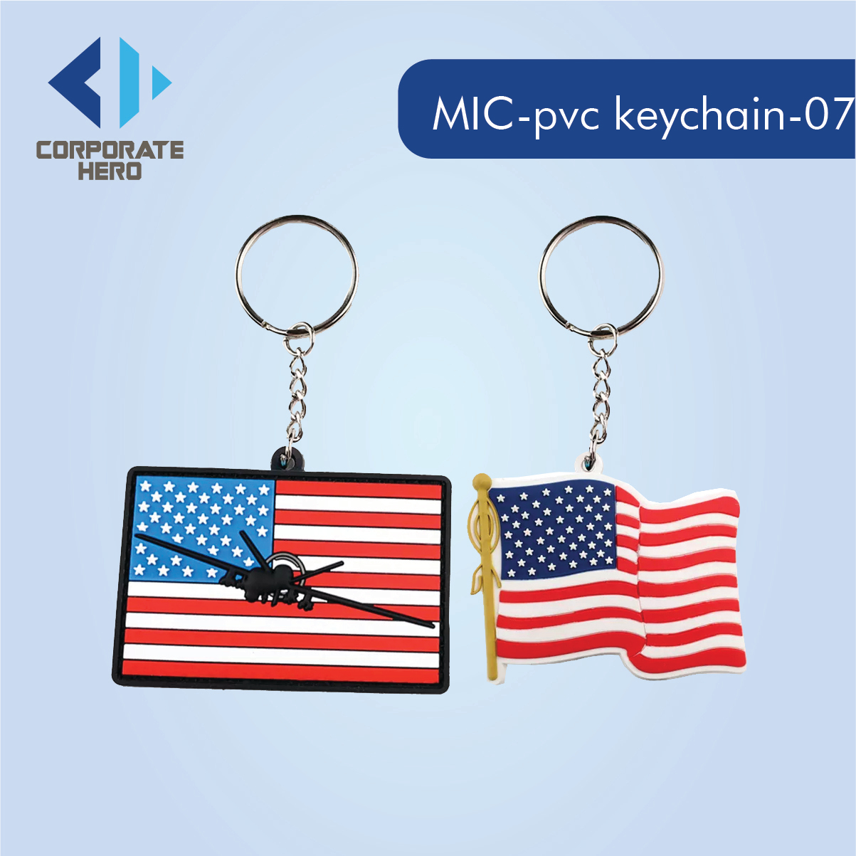 Printed American Flag PVC Keychain Custom Personalized