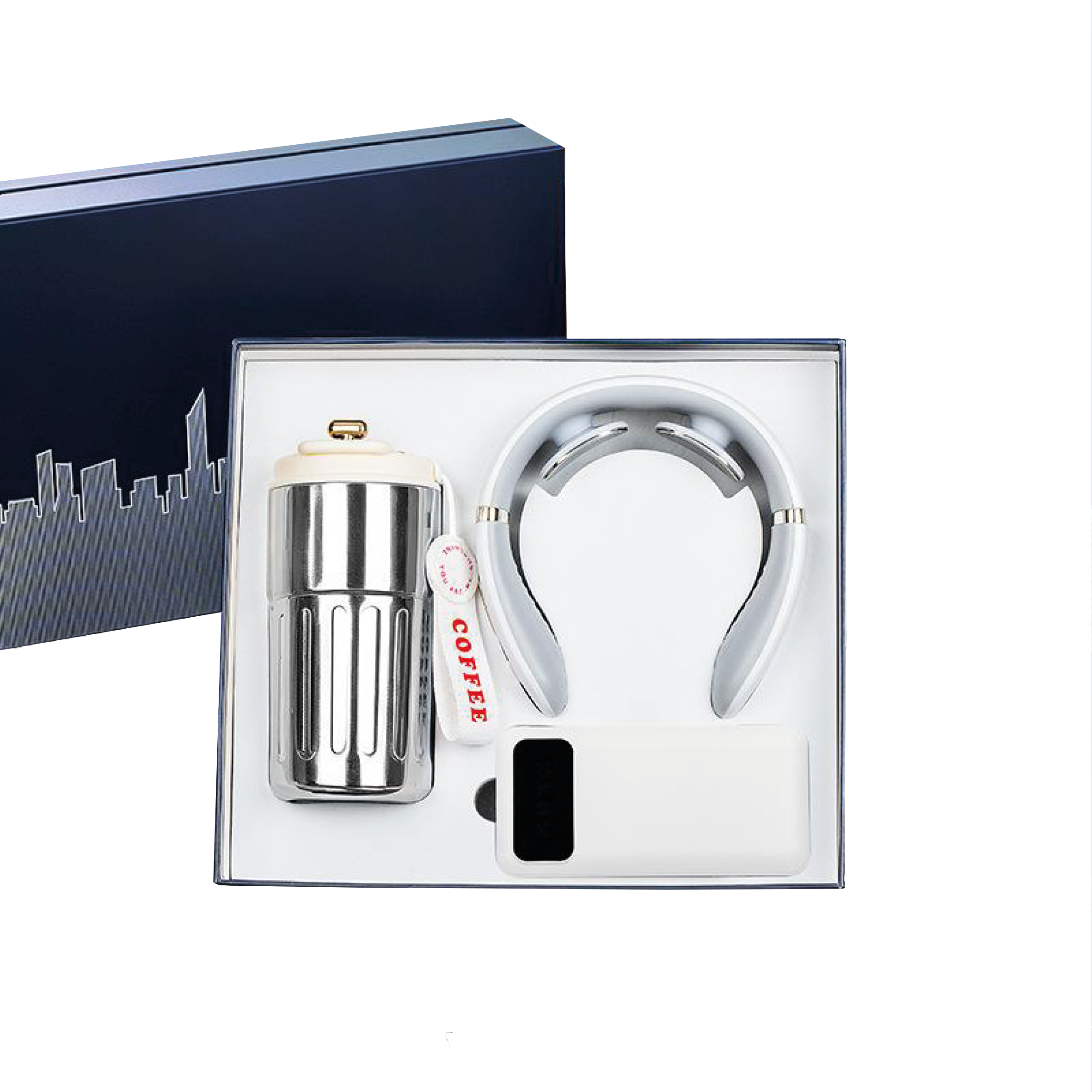 Gift Box 3 in 1 Coffee Flask + Neck Massager + Powerbank with cable