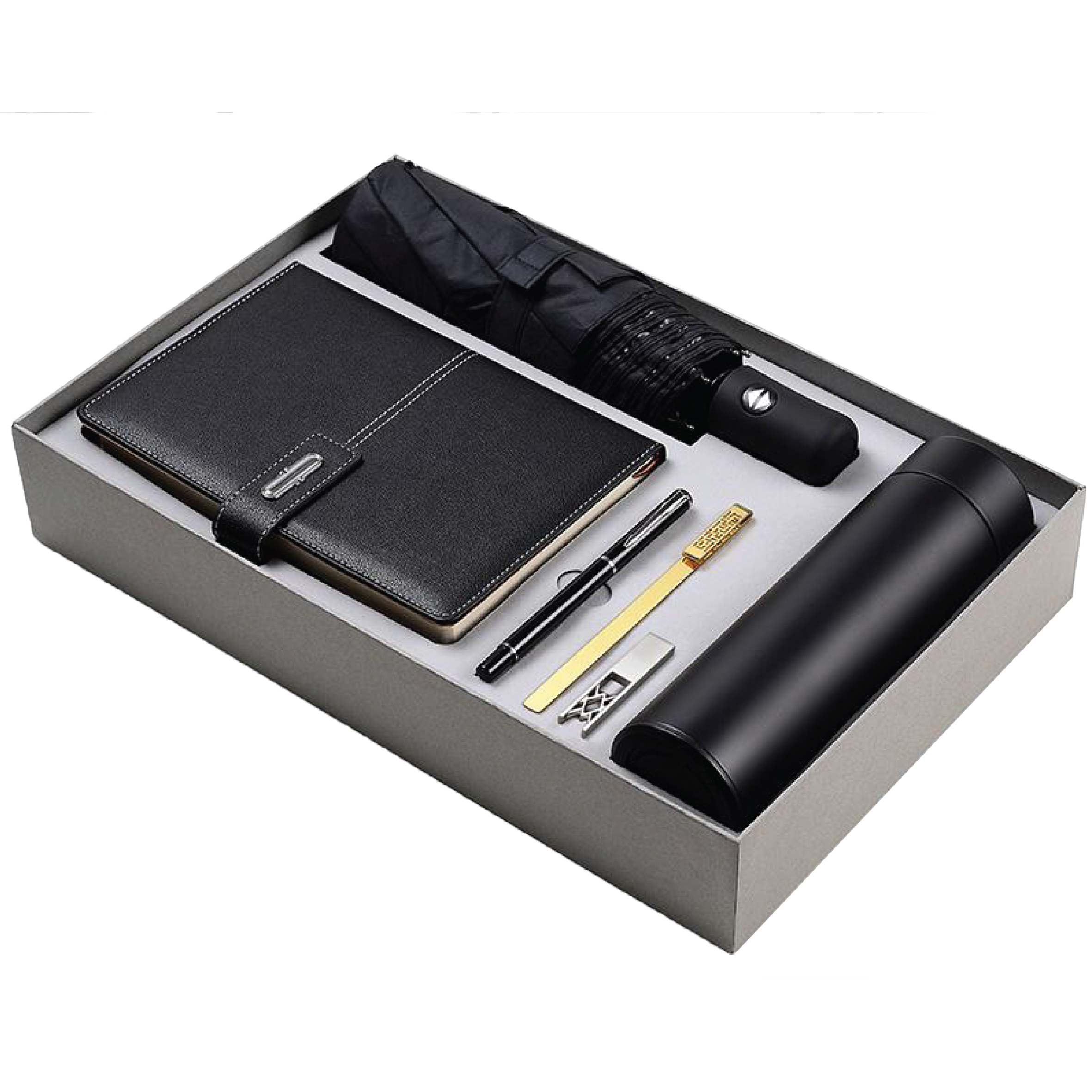 Gift Box 6 in 1 Notebook + Pen + Bookmark + USB drive + Umbrella + Smart Thermos