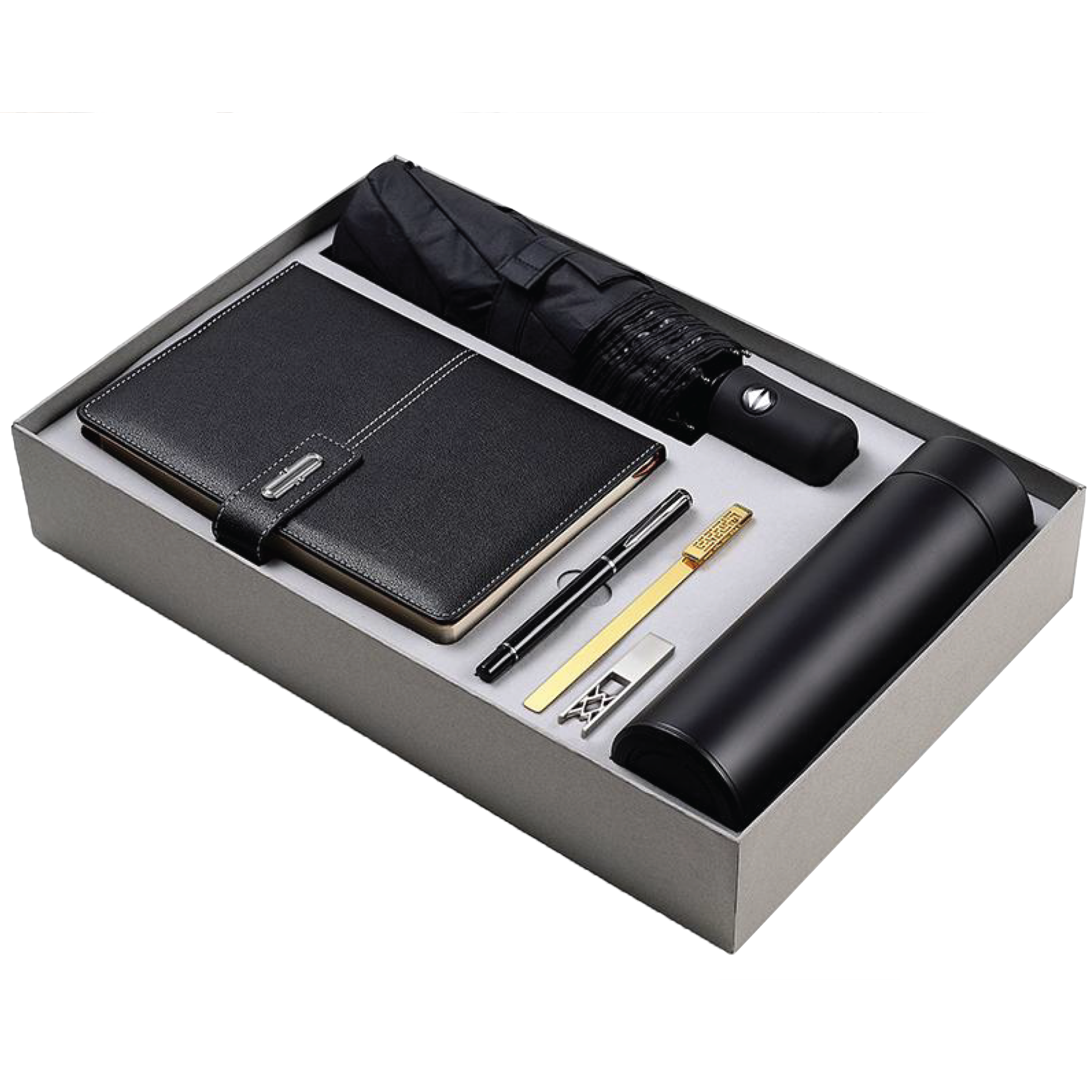 Gift Box 6 in 1 Notebook + Pen + Bookmark + USB drive + Umbrella + Sma