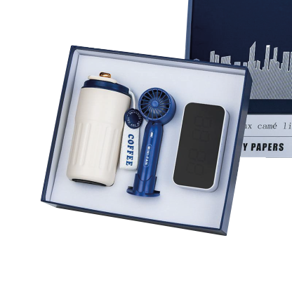 Gift Box 3 in 1 Mini Fan + Flask + Bluetooth Alarm