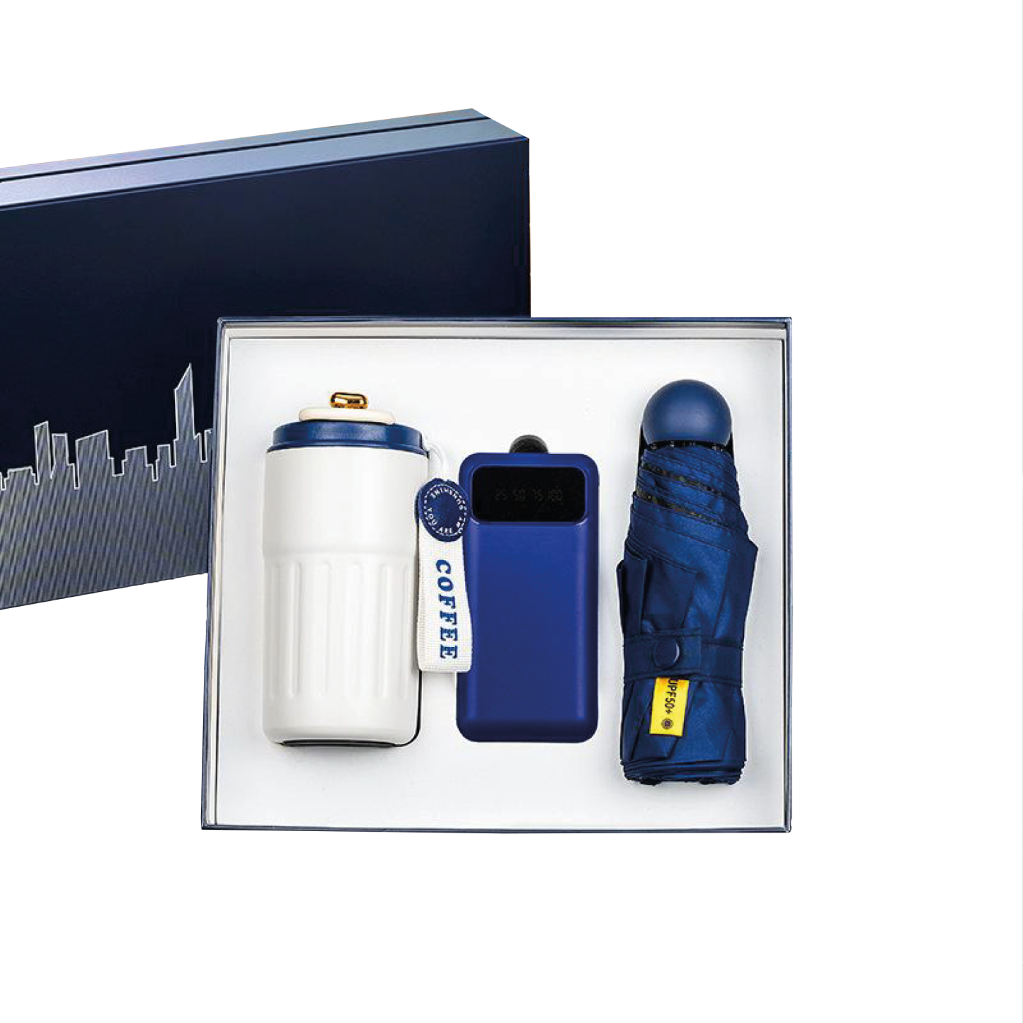 Gift Box 3 in 1 Coffee Flask + Powerbank with cable + Mini Umbrella