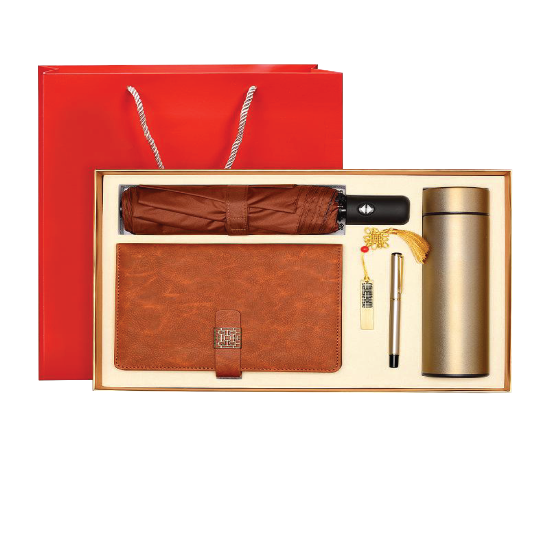 Gift Box 5 in 1 Notebook + Pen + USB drive + Umbrella + Smart Thermos 