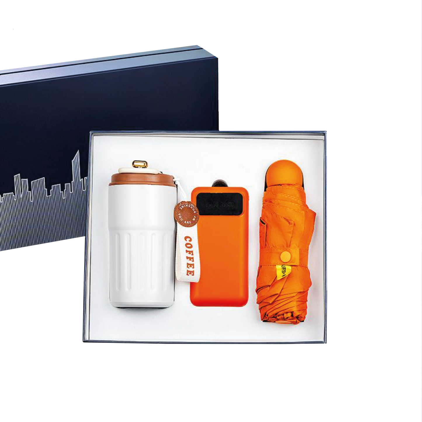 Gift Box 3 in 1 Coffee Flask + Powerbank with cable + Mini Umbrella