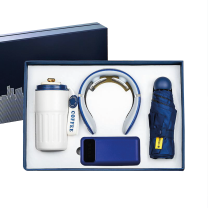 Gift Box 4 in 1 Coffee Flask + Neck Massager + Powerbank with cable + Mini Umbrella