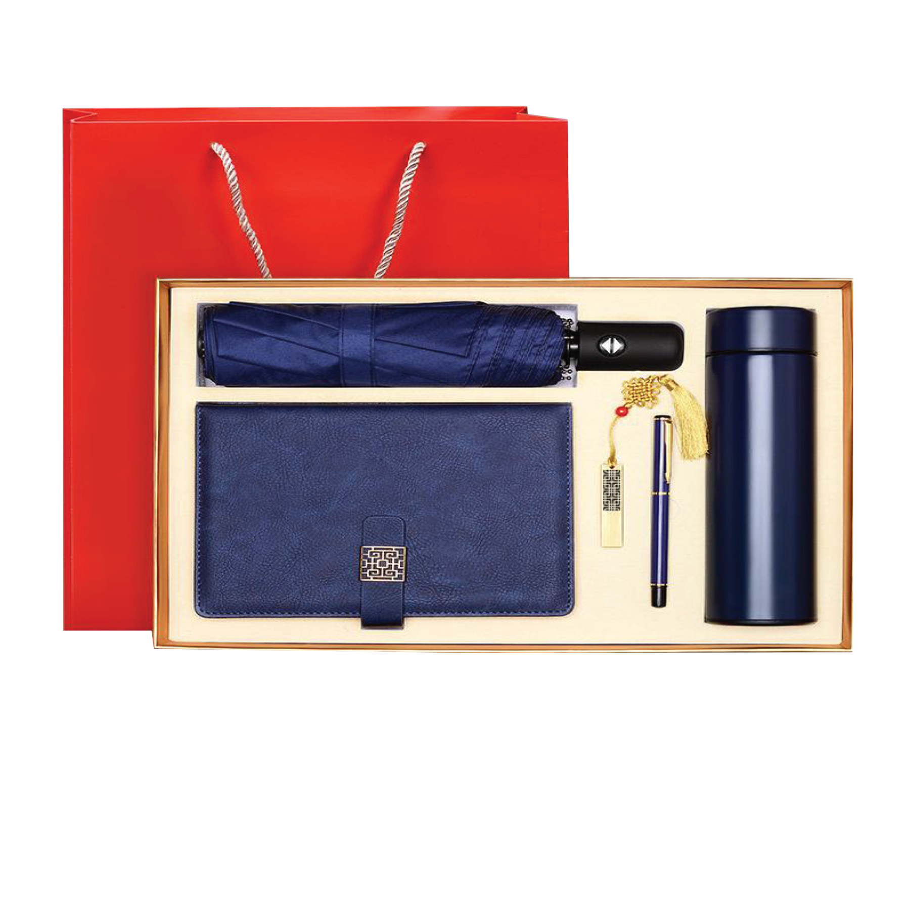 Gift Box 5 in 1 Notebook + Pen + USB drive + Umbrella + Smart Thermos 