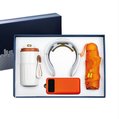 Gift Box 4 in 1 Coffee Flask + Neck Massager + Powerbank with cable + Mini Umbrella