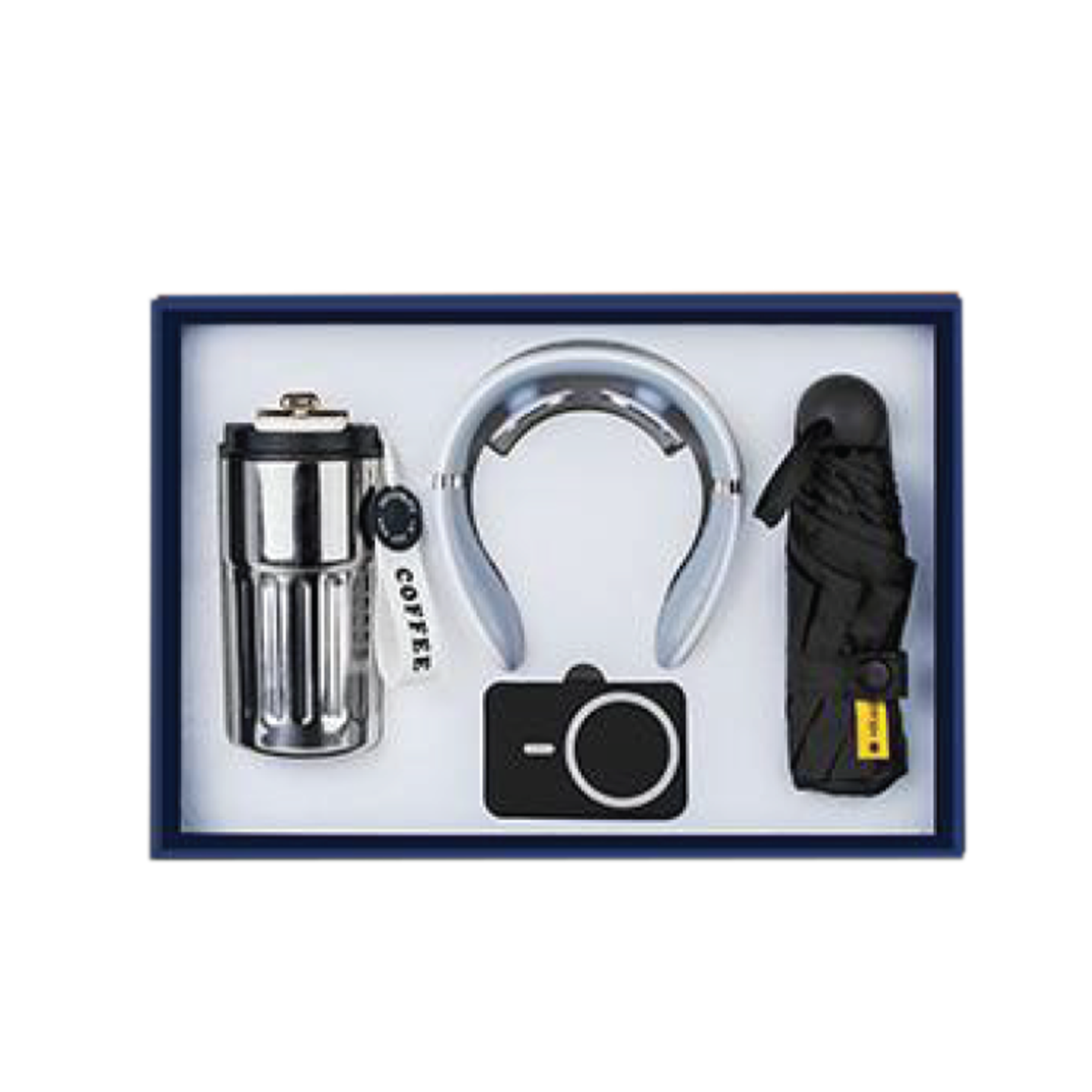 Gift Box 4 in 1 Neck Massager + Powerbank + Mini Umbrella + Coffee Fla