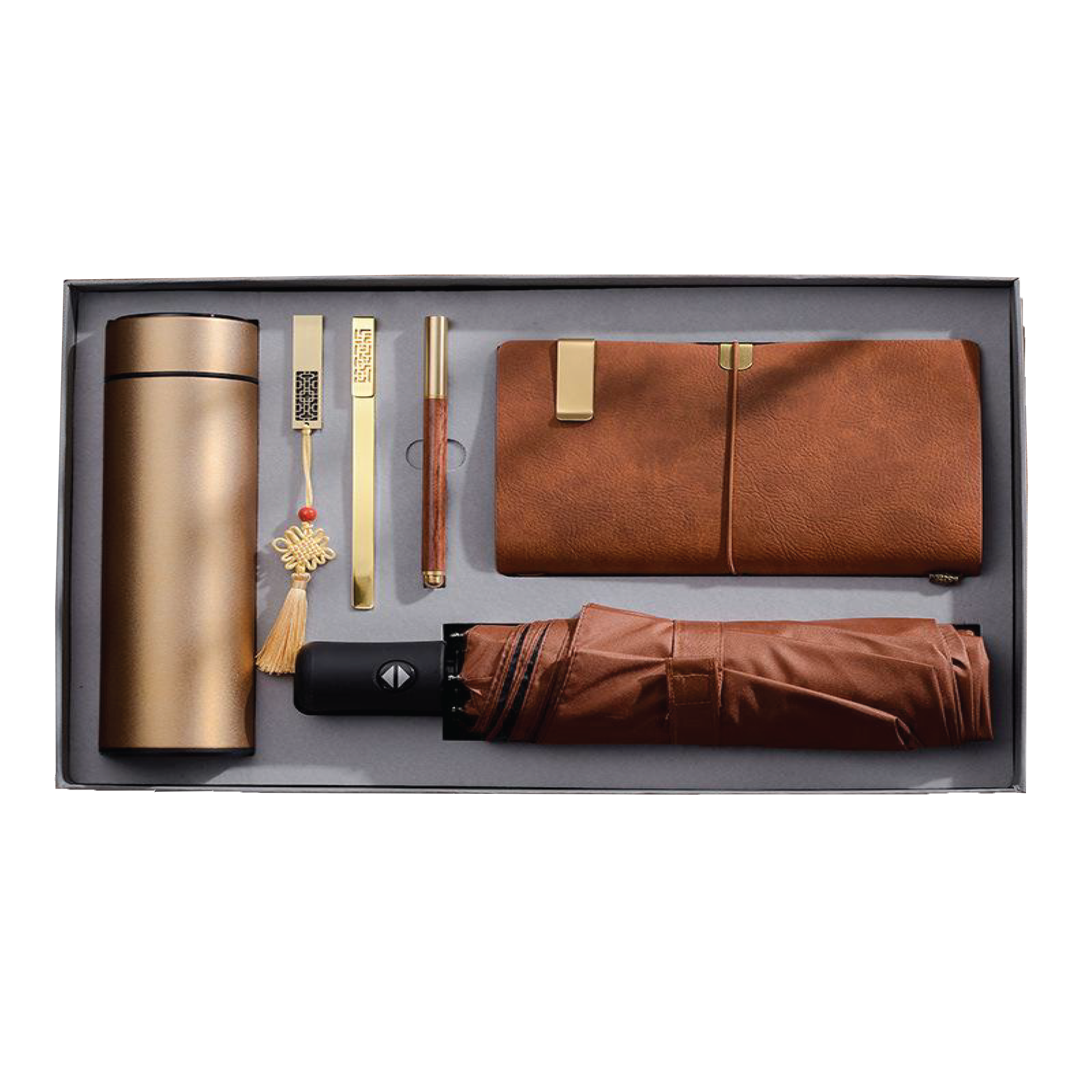 Gift Box 6 in 1 Notebook + Pen + USB drive + Bookmark + Smart Thermos + Umbrella