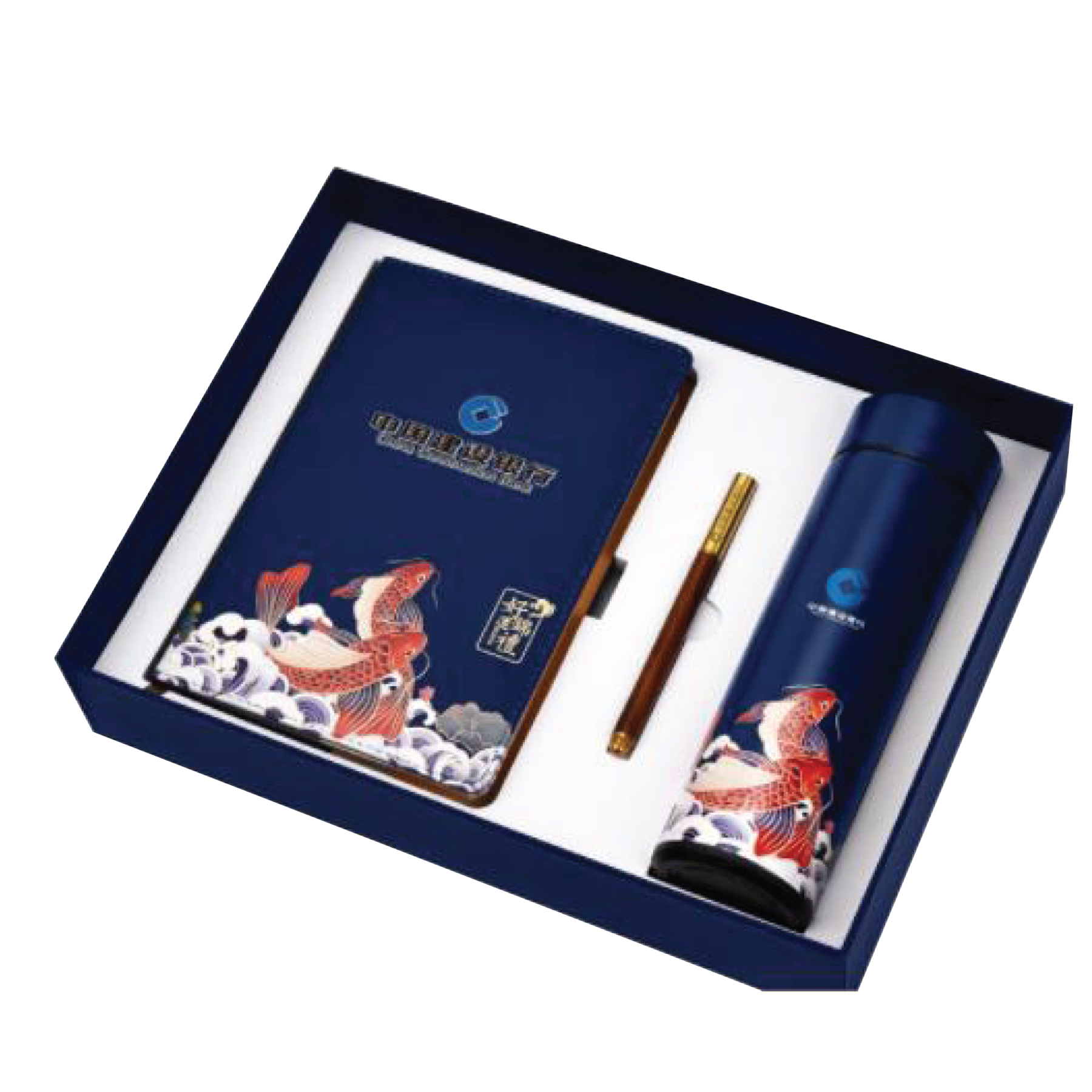 Blue Koi Gift Box 3 in 1 Notebook + Pen + Smart Thermos