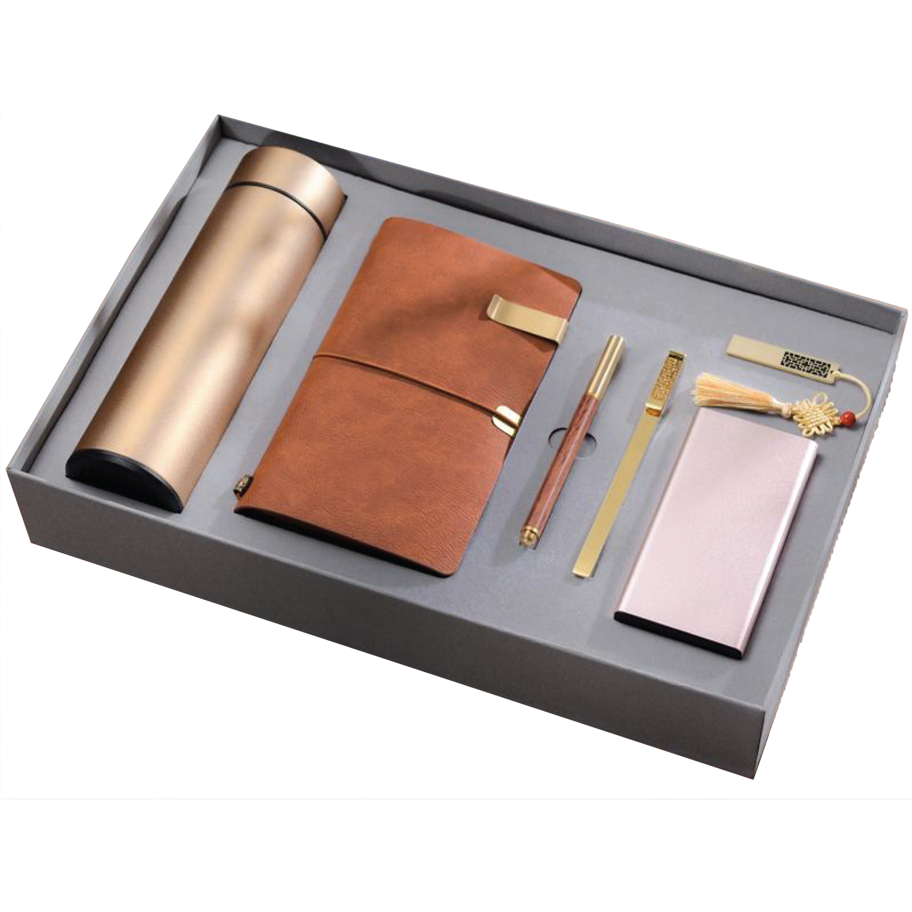 Gift Box 6 in 1 Notebook + Pen + USB drive + Powerbank + Bookmark + Smart Thermos