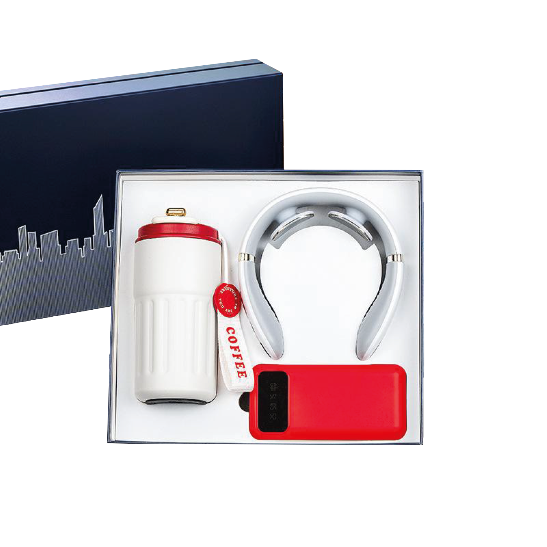 Gift Box 2 in 1 Coffee Flask + Neck Massager + Powerbank