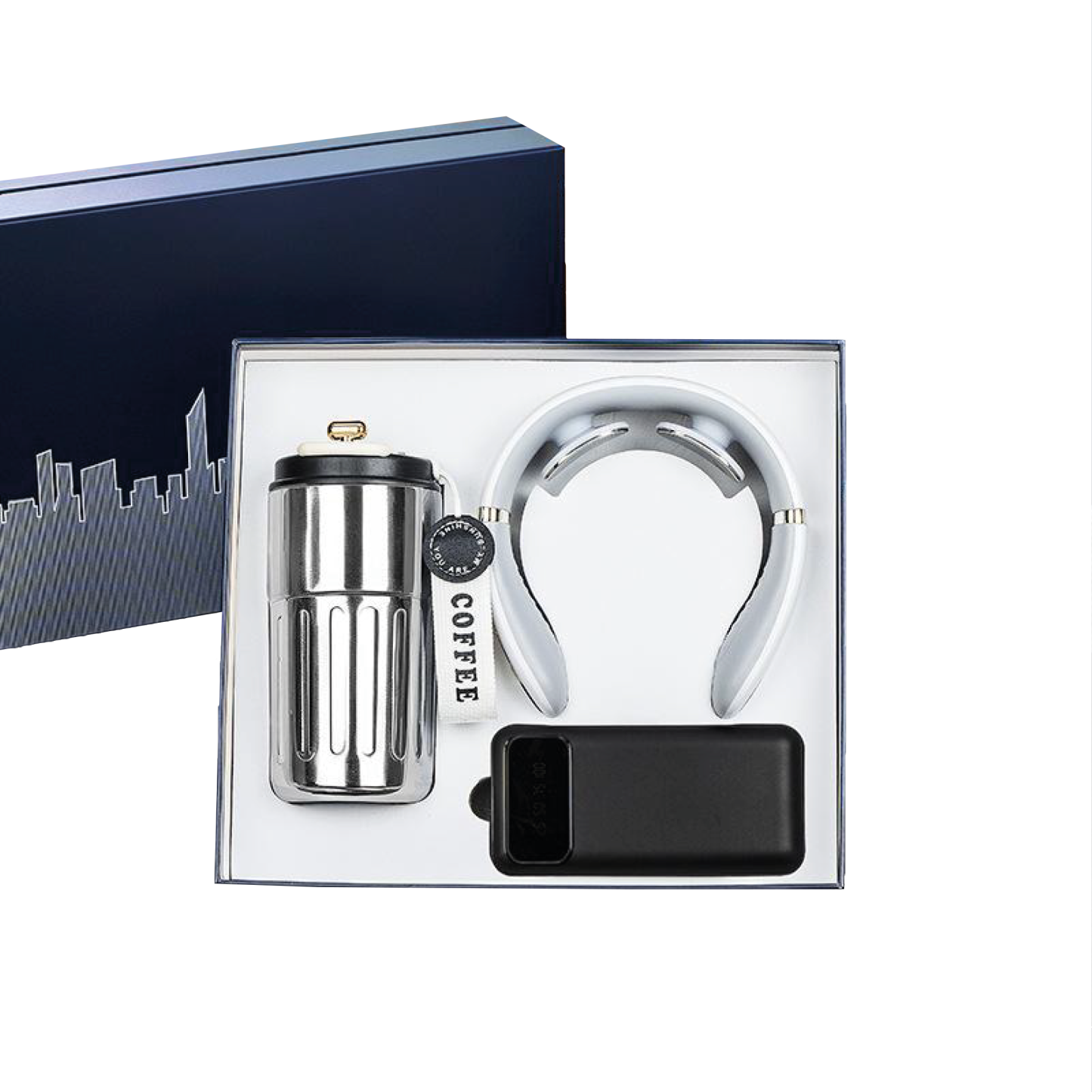 Gift Box 3 in 1 Coffee Flask + Neck Massager + Powerbank with cable