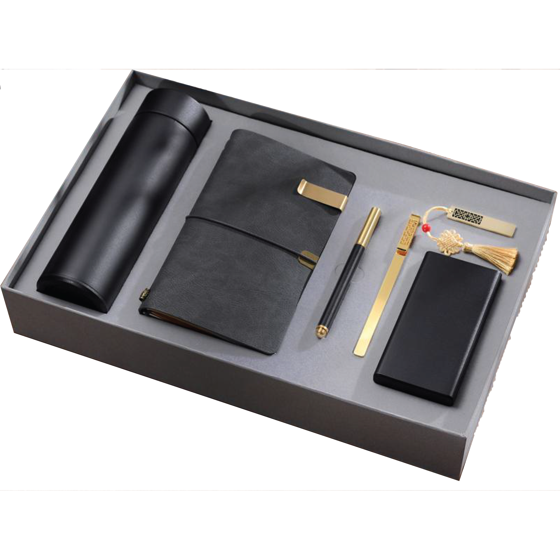 Gift Box 6 in 1 Notebook + Pen + USB drive + Powerbank + Bookmark + Smart Thermos
