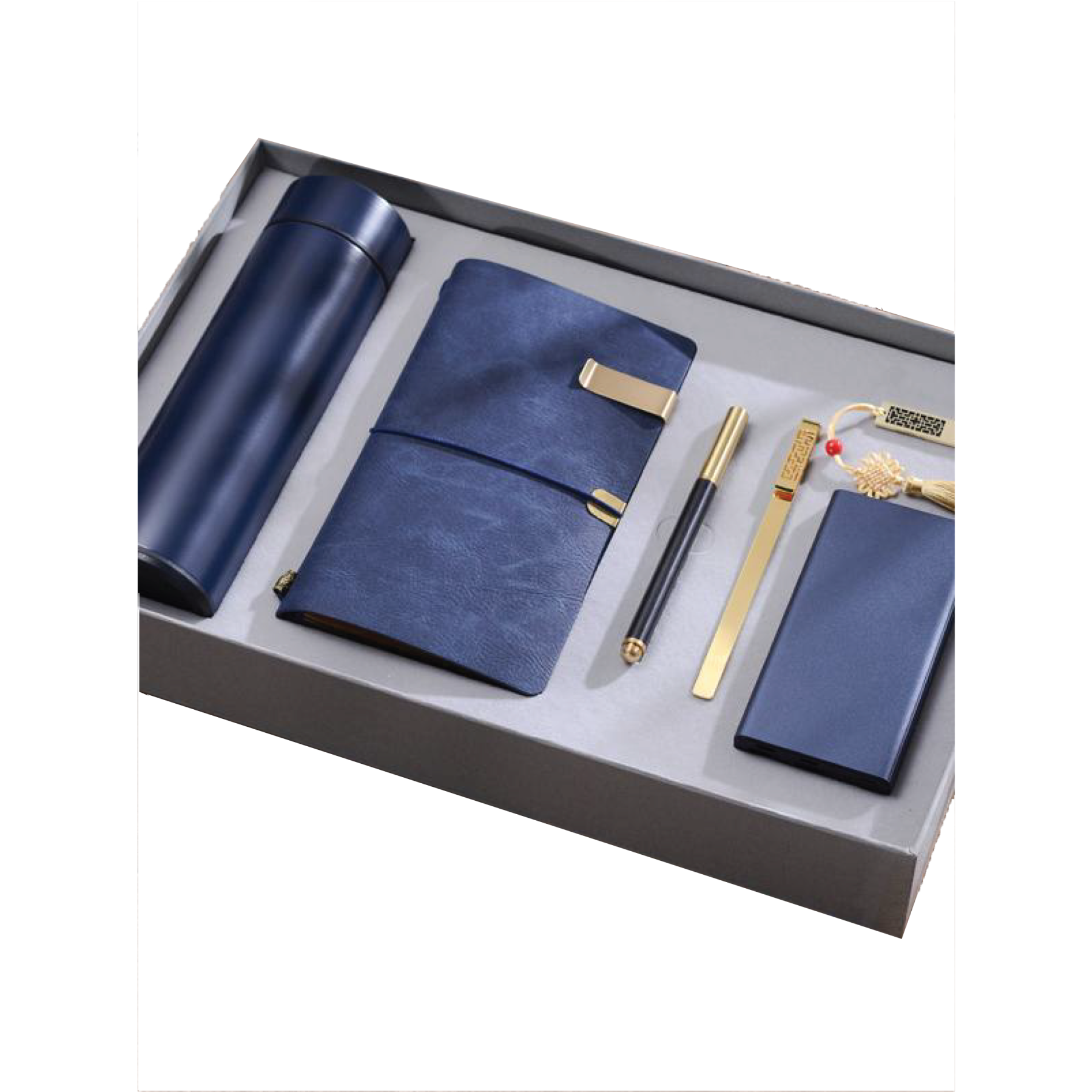 Gift Box 6 in 1 Notebook + Pen + USB drive + Powerbank + Bookmark + Smart Thermos