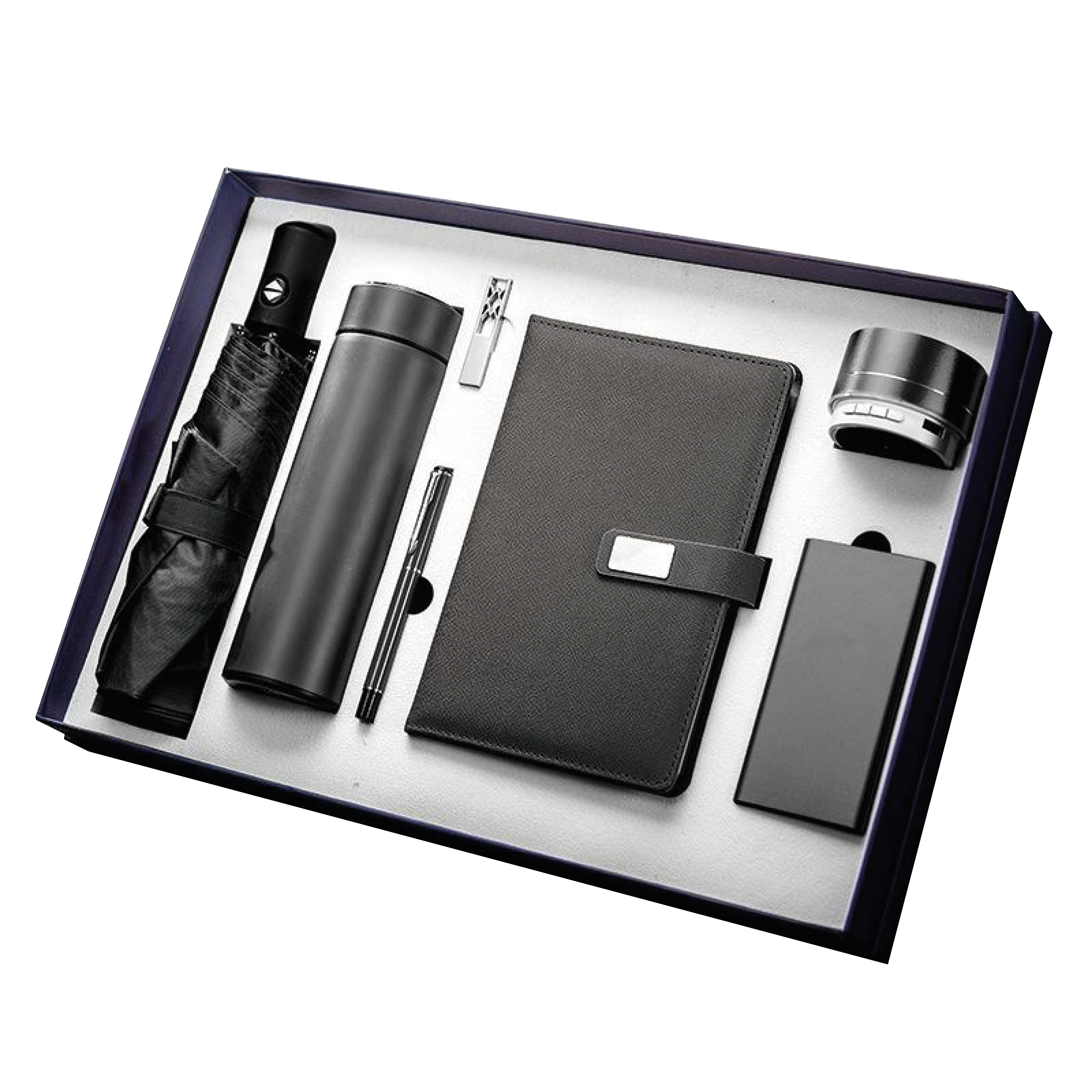 Gift Box 7 in 1 Umbrella + Notebook + Pen + USB drive + Powerbank + Speaker + Smart Thermos