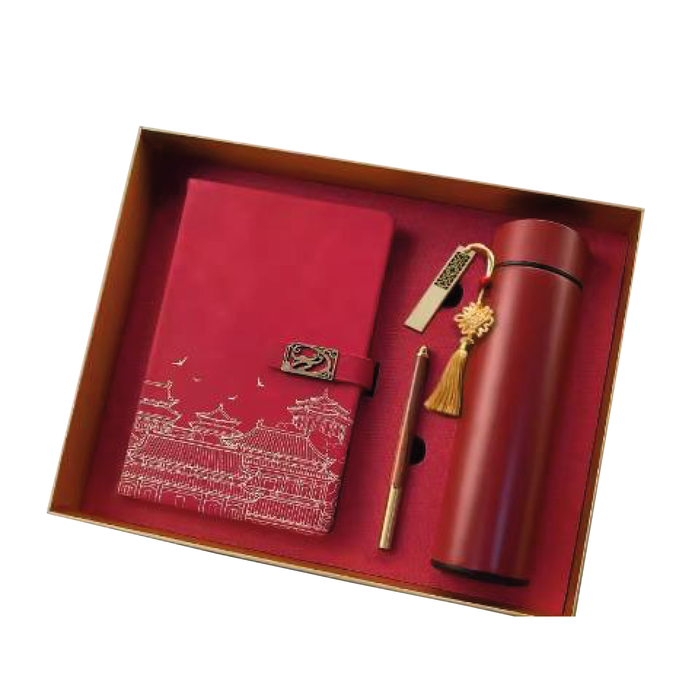 Gift Box 4 in 1 Notebook + Smart Thermos Cup + Bronze Pen + Bronze USB drive