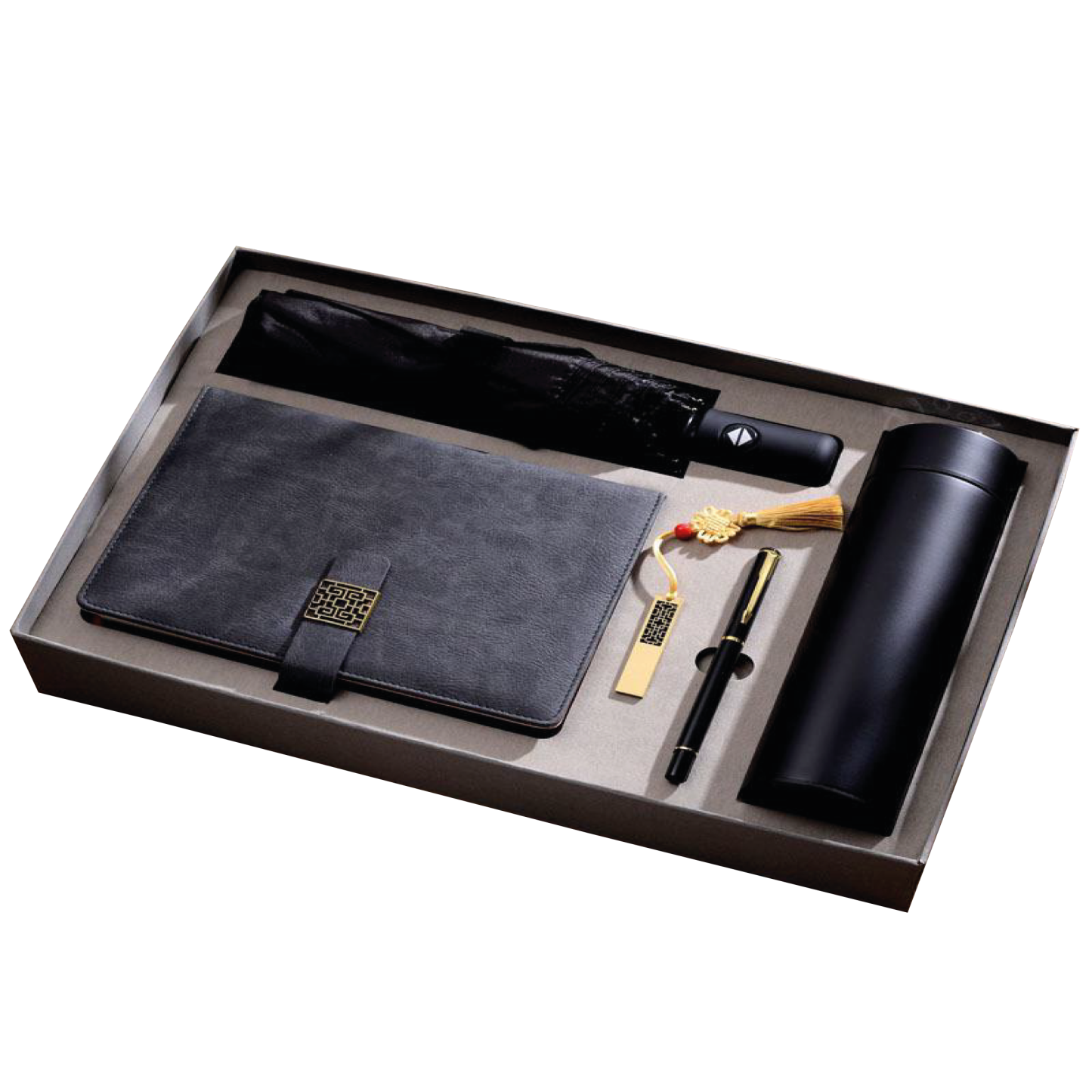 Gift Box 5 in 1 Notebook + Pen + USB drive + Smart Thermos + Umbrella