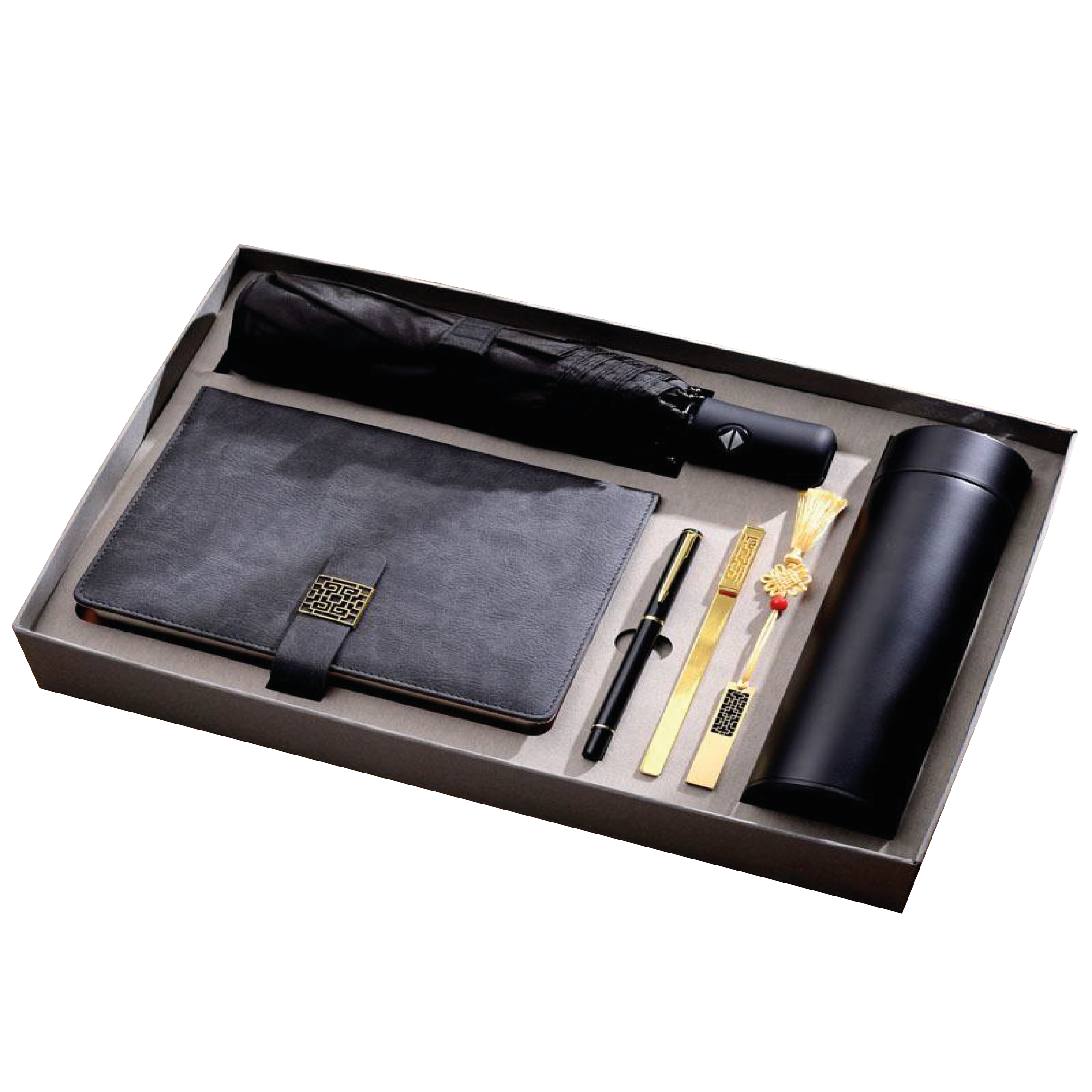 Gift Box 6 in 1 Notebook +  Pen + USB drive + Smart Thermos + Umbrella + Bookmark