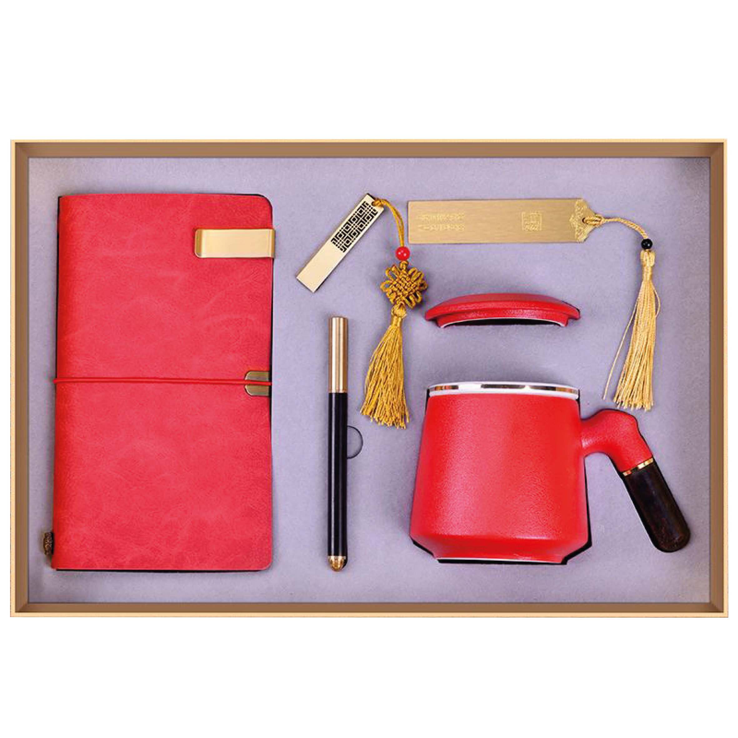 Gift Box 5 in 1 Notebook + Bronze Pen + USB drive + Bookmark + Ceramic Cup