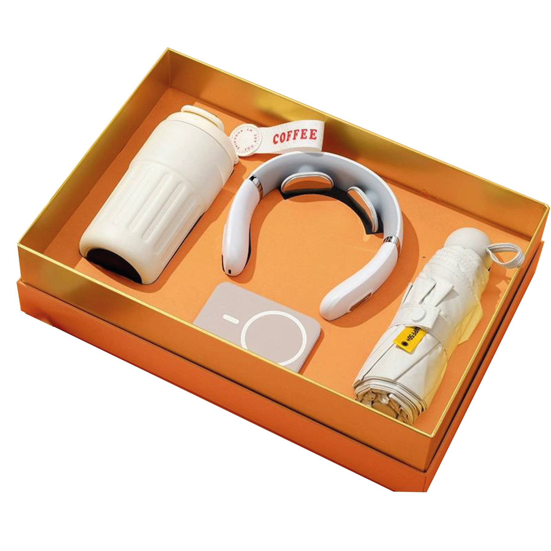 Gift Box 4 in 1 Neck Massager + Powerbank + Mini Umbrella + Coffee Fla