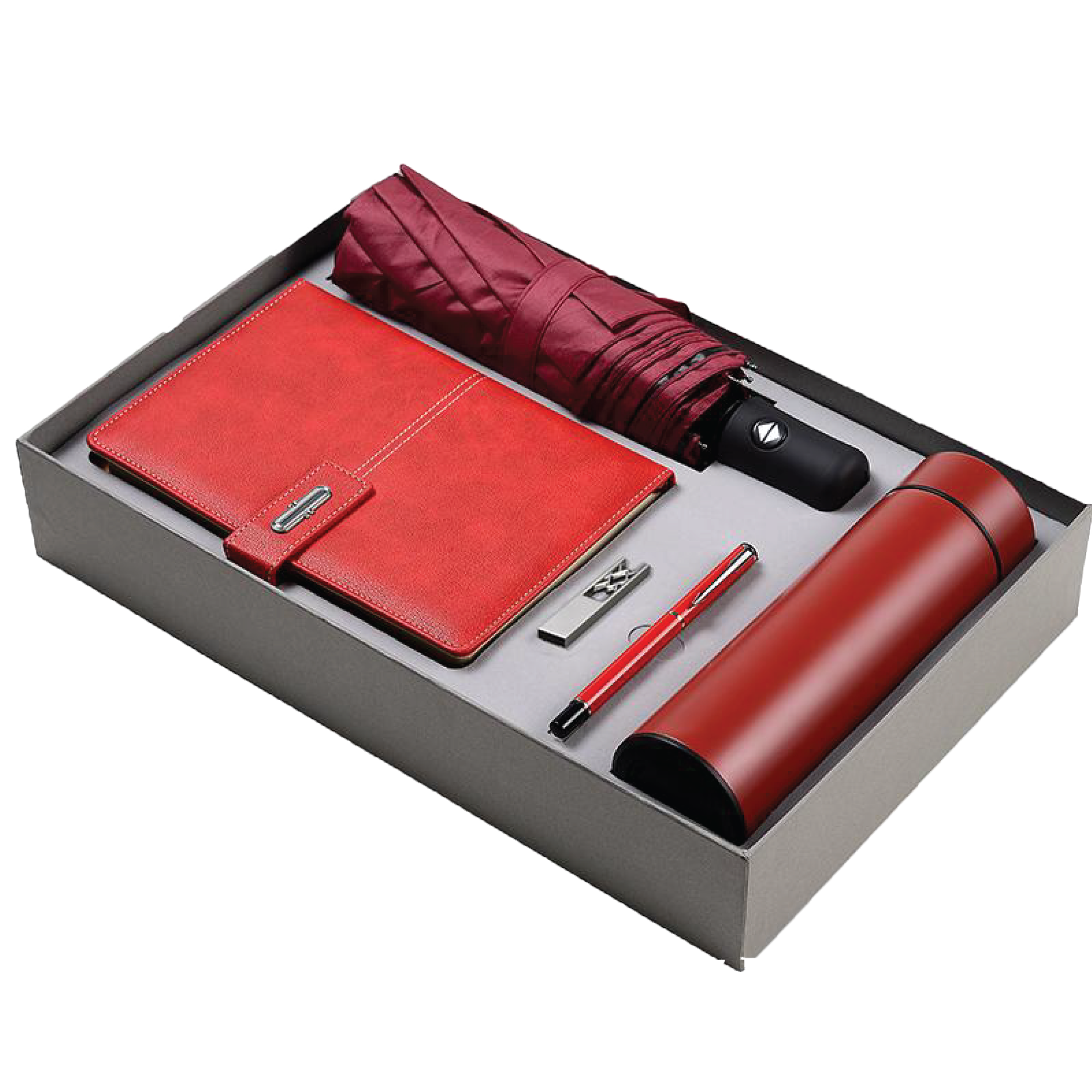 Gift Box 5 in 1 Notebook + Pen + USB drive + Umbrella + Smart Thermos 